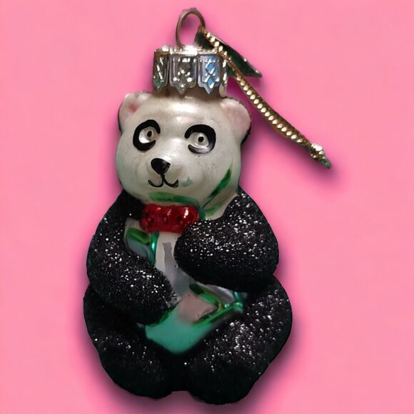 Black White Panda Bear Ornament Hand Blown Glass Thomas Pacconi Classics 2002 - Picture 2 of 10